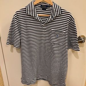 Used Polo by Ralph Lauren Men’s L blue and white striped polo.